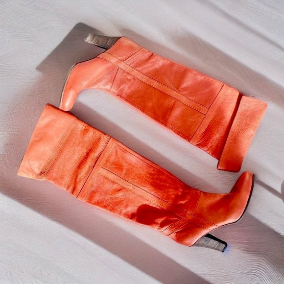 Vintage 70s rust leather over the knee OTK pirate boots 8 - Picture 1 of 4